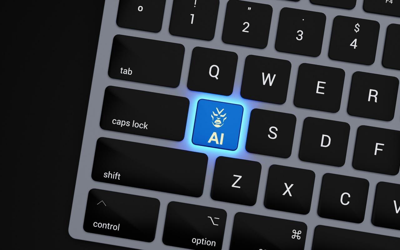 close-up keyboard dengan tombol biru